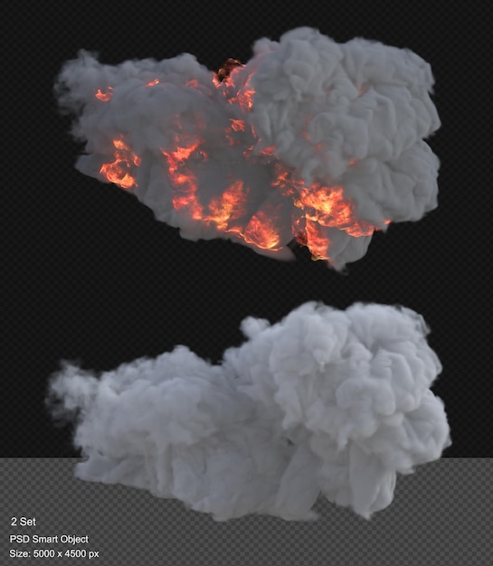 PSD flames and smoke for rocket launch 3d render isolated