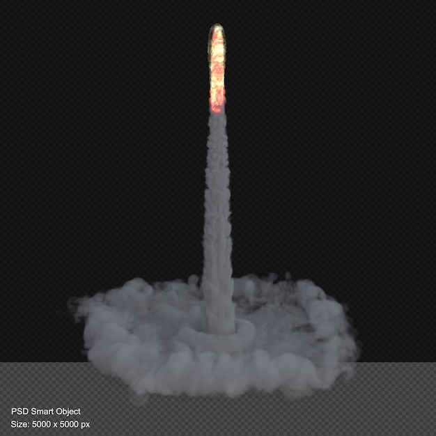 PSD fiamme e fumo per il lancio di razzi 3d rendono isolati