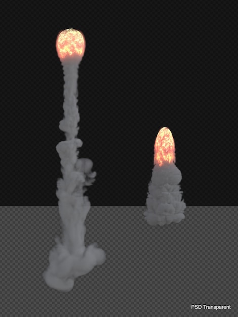 Flames and smoke for rocket launch 3d render isolated
