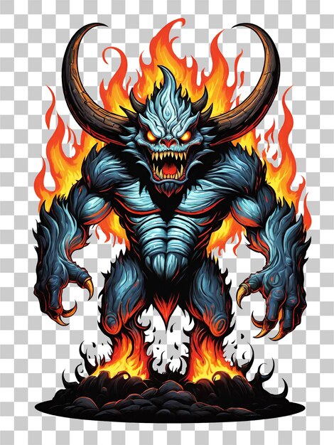 PSD flaming monster cartoon style isolated on transparent background