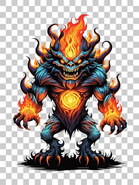 PSD flaming monster cartoon style isolated on transparent background