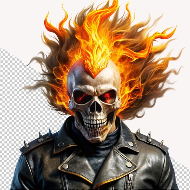 PSD flaming skull on transparent background