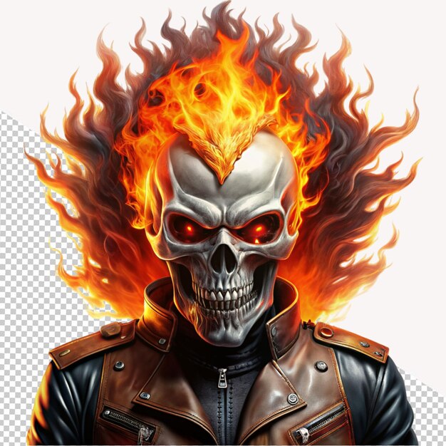 PSD flaming skull on transparent background