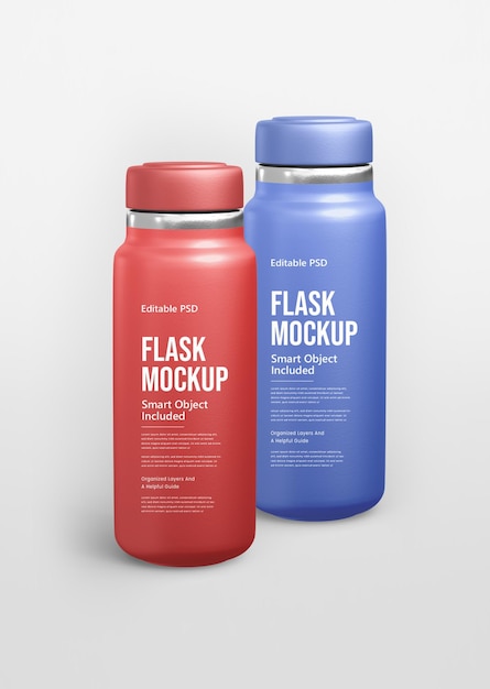 Flas Mockup rode en blauwe thermosflessen