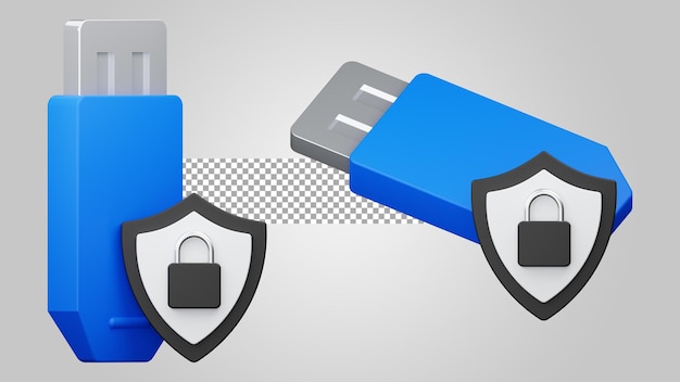 Flash drive security on transparent background 3D Render