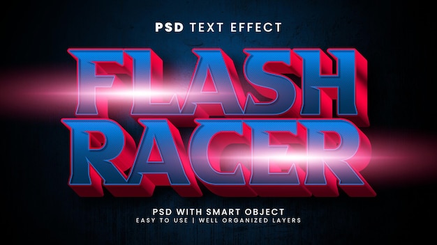 PSD flash racer 3d edytowalny efekt tekstowy z szybkością i sportowym stylem tekstu