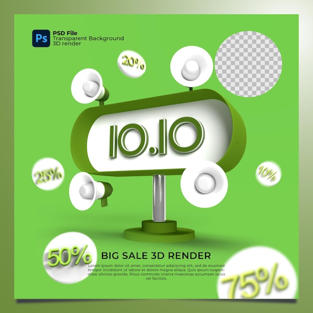 PSD flash sale 11 0ctober 1010 3d render met groene kleur