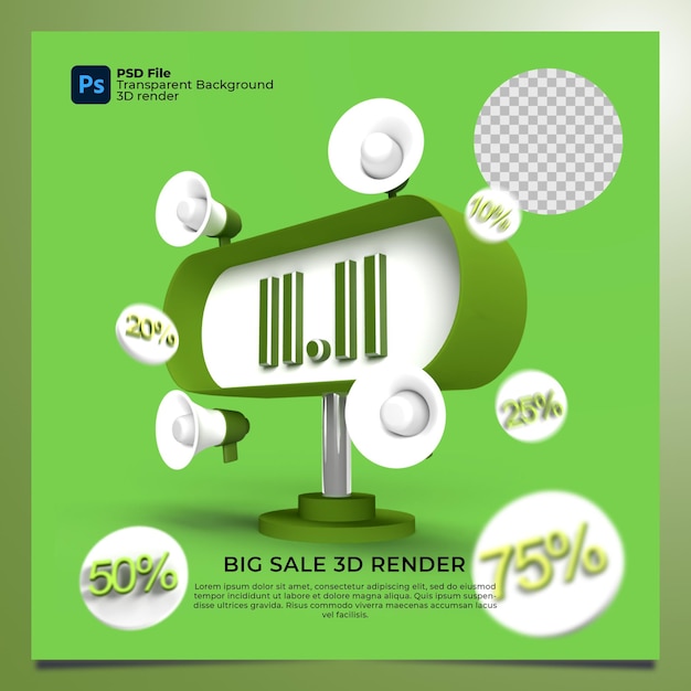 PSD flash sale 11 november 3d render with green color