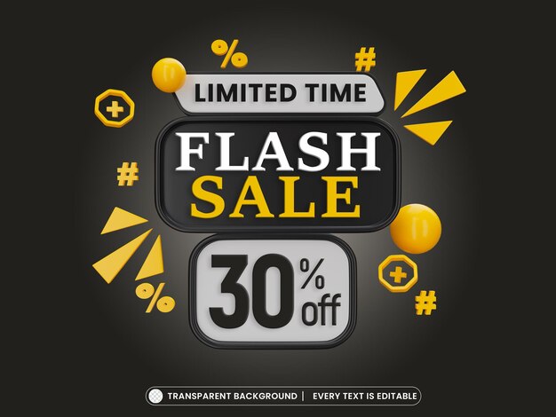 PSD flash sale 30 off 3d promotion banner with editable text