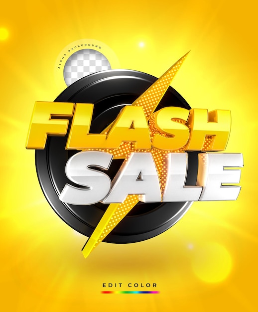 Flash sale 3d banner template with thunderbolt