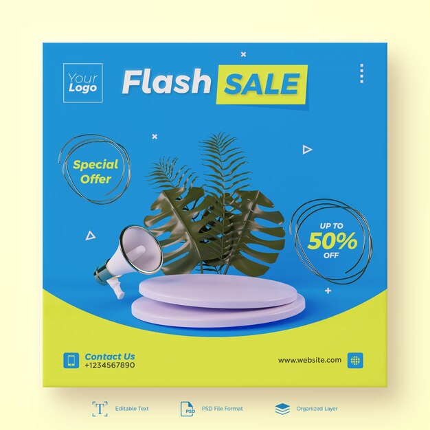 Flash sale 3d render poster social media post