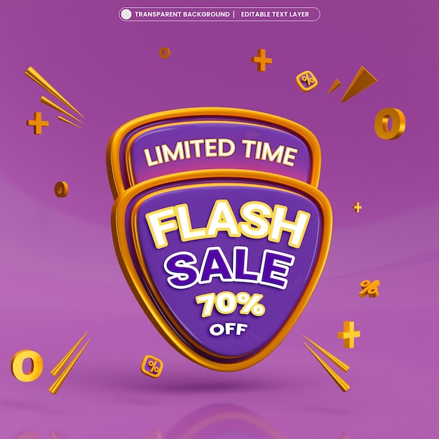Flash sale 70 off 3d promotion banner with editable text