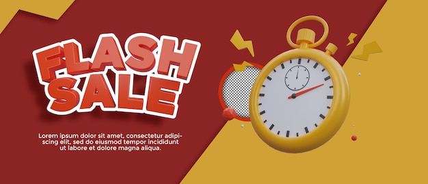 Flash sale banner with 3d render illustration