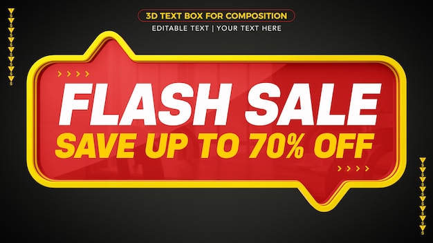 3d 렌더링에서 할인 된 Flash Sale D 텍스트 상자