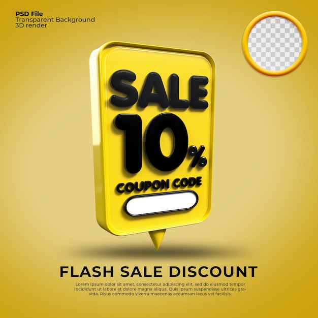 flash sale  discount number 10 percentage 3d bubble yellow