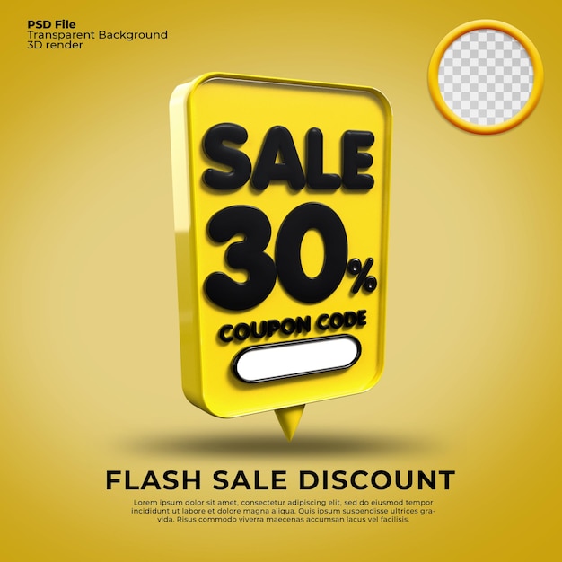 flash sale  discount number 30 percentage 3d bubble yellow