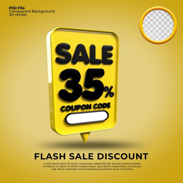 flash sale  discount number 35 percentage 3d bubble yellow