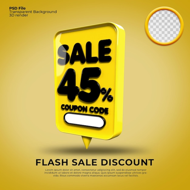 Flash sale  discount number 45 percentage 3d bubble yellow