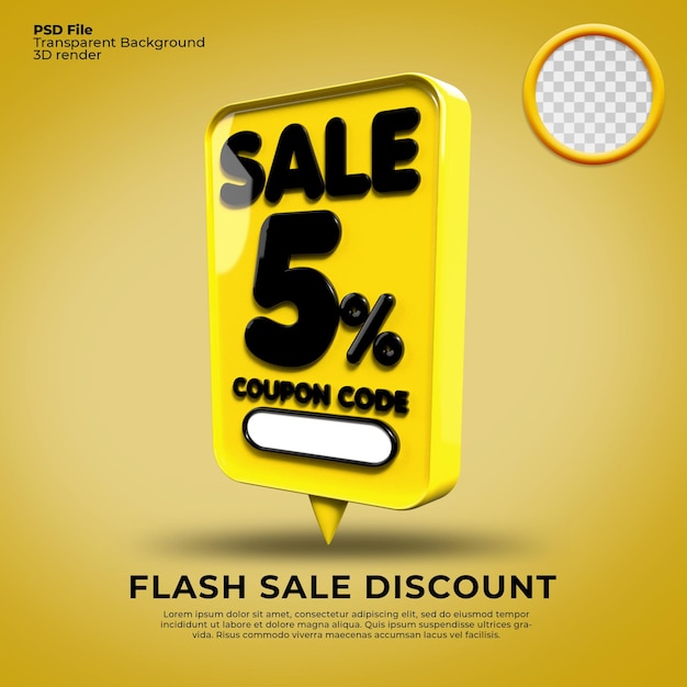 flash sale  discount number 5 percentage 3d bubble yellow