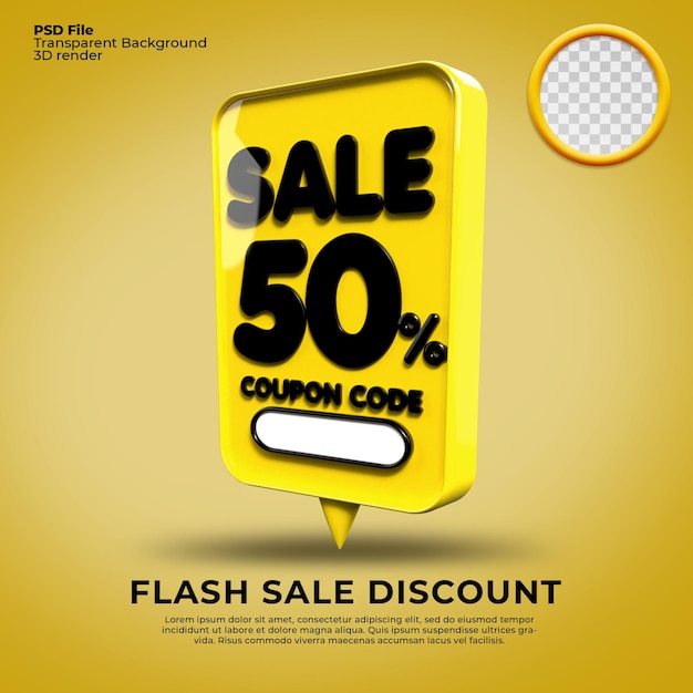 flash sale  discount number 50 percentage 3d bubble yellow