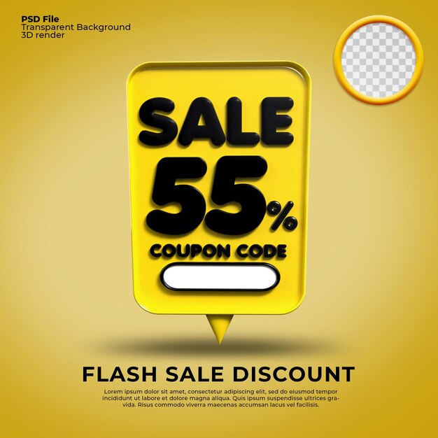 flash sale  discount number 55 percentage 3d bubble yellow