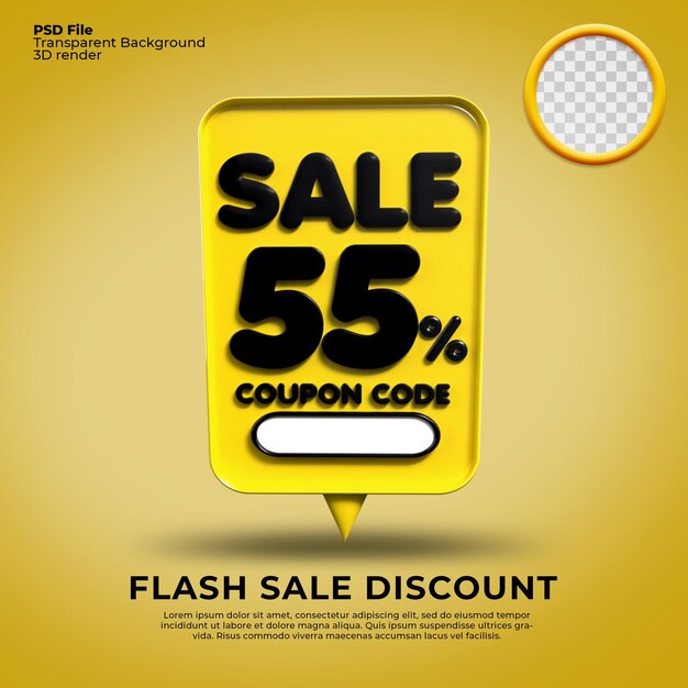 Flash sale  discount number 55 percentage 3d bubble yellow