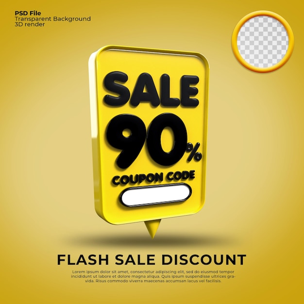 flash sale  discount number 90 percentage 3d bubble yellow