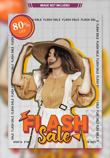 PSD flash sale fashion retro promotion poster or flyer template