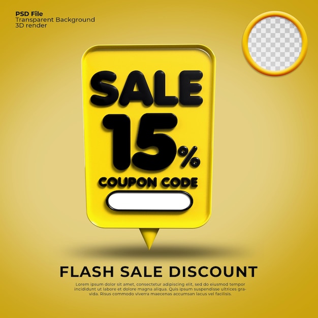 flash sale korting nummer 15 percentage 3d bubble geel