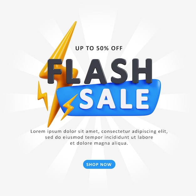 Flash Sale Shopping plakat lub baner z ikoną Flash i tekstem 3D