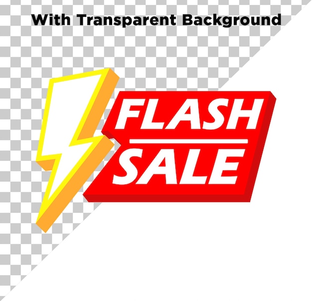 フラッシュセールタグ (Flash Sale Tag) または3Dセールタッグ (Thunder Icon) 黄色赤色PSD隔離された透明な背景