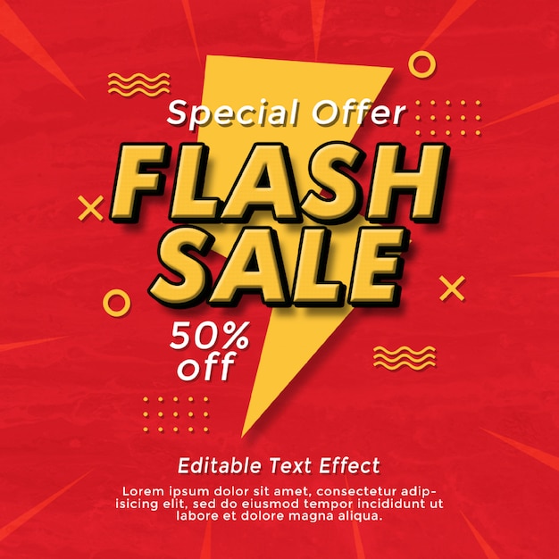 Flash sale text effect шаблон баннера в социальных сетях