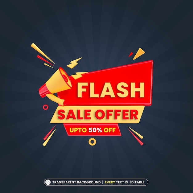 PSD flash sale upto 50 off promotion banner with editable text