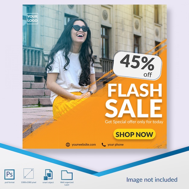 Flash sale woman fashion sale instagram post template or square banner