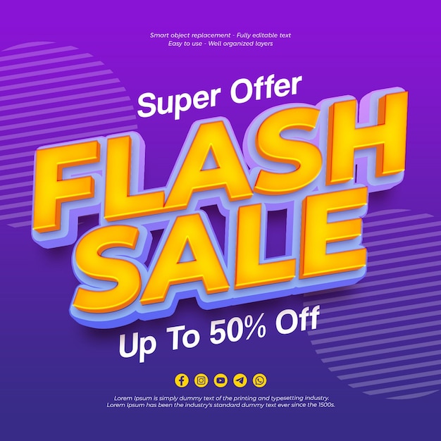 Flash verkoop banner ontwerp achtergrond met bewerkbare 3D stijl tekst effect