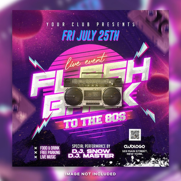 Пост в Instagram Flashback Dj Club Party PSD
