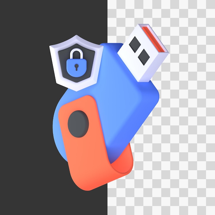 PSD flashdisk security in 3d render for graphic asset web presentation or other