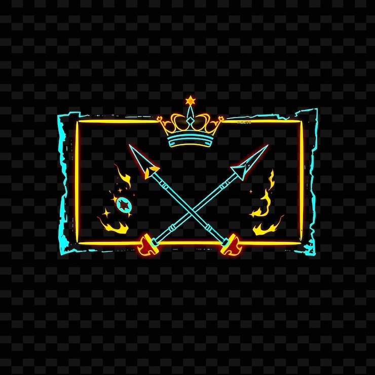 PSD flashing neon in a rectangle shape with gritty torn edges inside displays chains a crown and cross