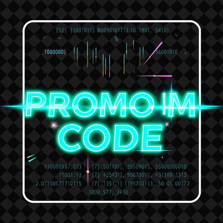 PSD flashing promo code text beams in neon cool mint and turquoise with spinning codes futuristic backdr