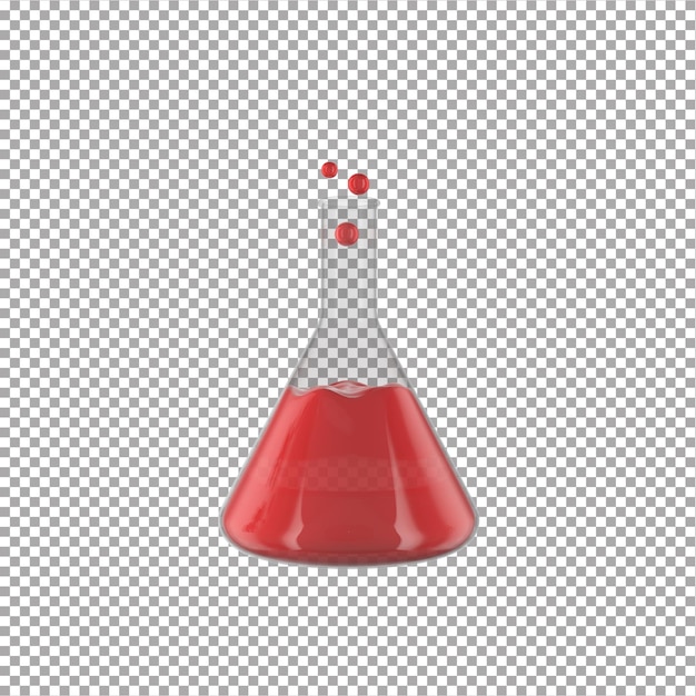 PSD flask of chemistry test tube 3d icon containing chemical on transparent background 3d render scienc