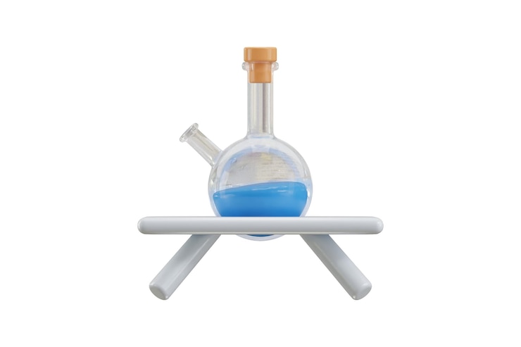 PSD flask icon 3d render concept of chemistry laboratory glassware for medical or scientific research