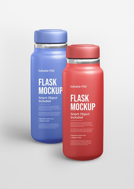Flask mockup met geïsoleerde roestvrijstalen flessen