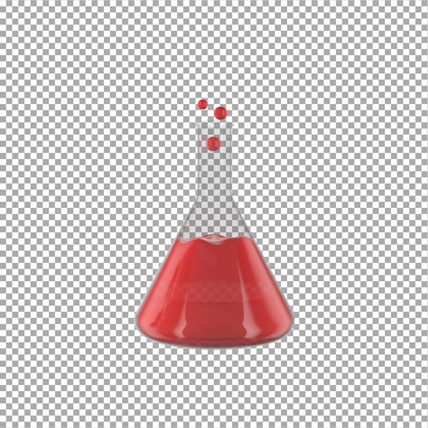 PSD Колба с химической пробиркой 3d значок, содержащий химическое вещество на прозрачном фоне 3d визуализация науки