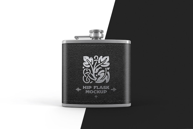 Flask with silver embossed mockup design isolated