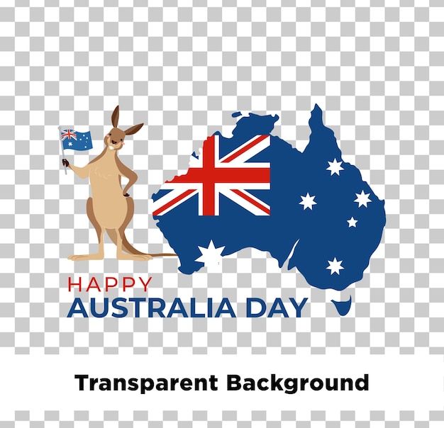 flat australia day with map and kangaroo transparent background