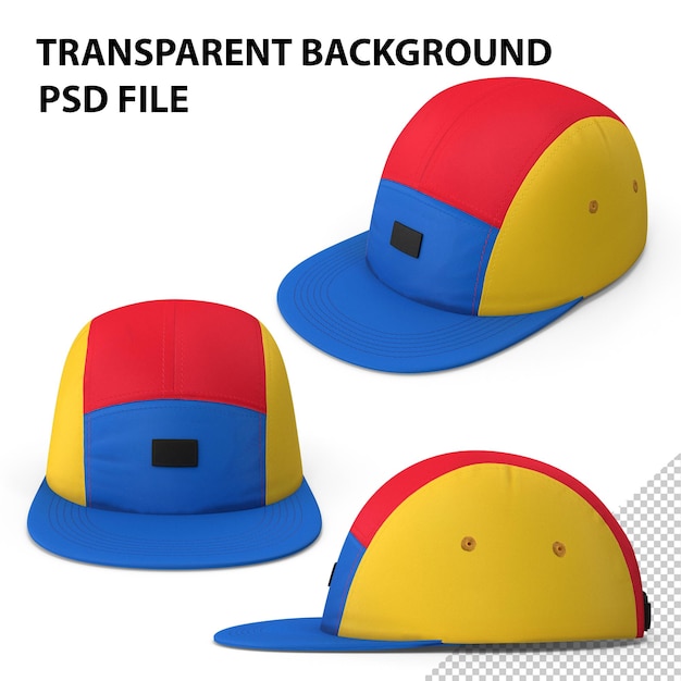 Premium PSD  Flat brim 5 panel hat multicolored png