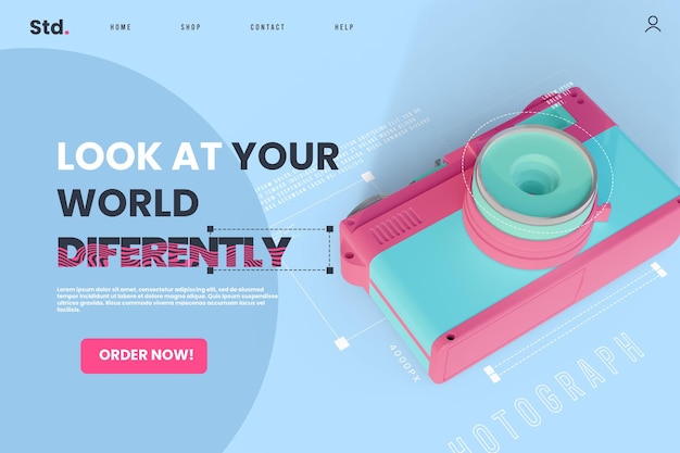 PSD flat camera shop landing page