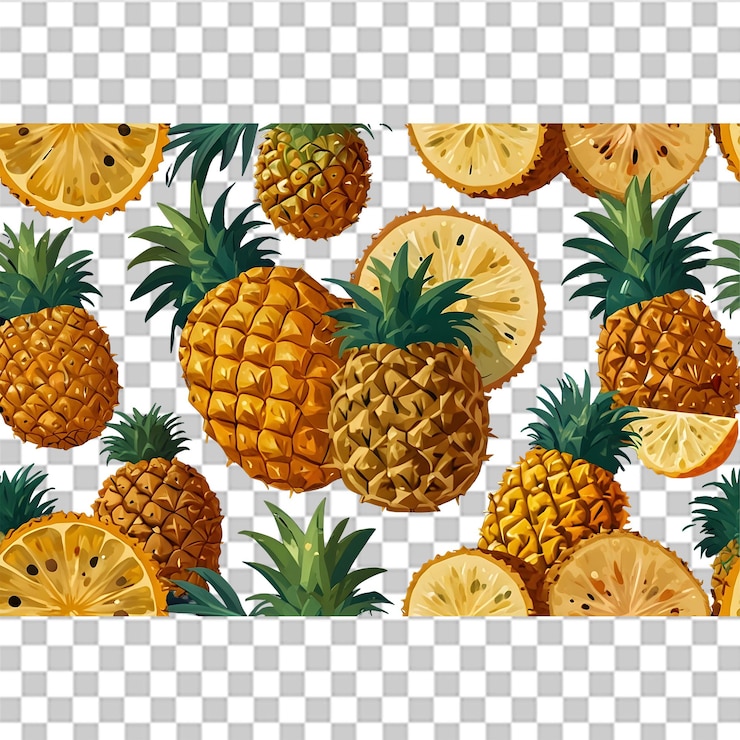 PSD flat cartoon pineapple and slices set tropical fruit icon design