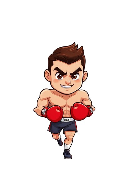 Flat cartoon style sports illustration of a cute man boxing