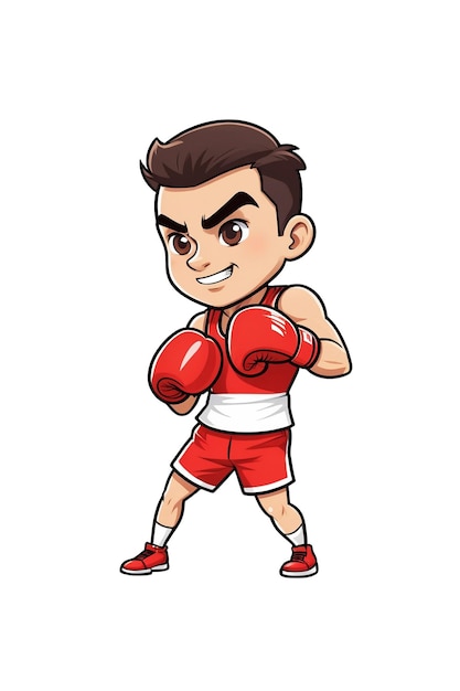 PSD flat cartoon style sports illustration of a cute man boxing